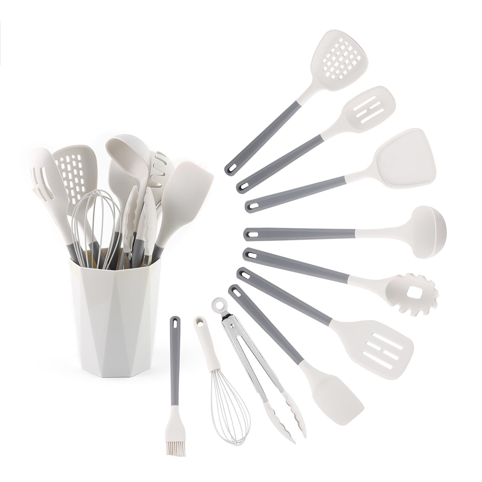 Generisch Küchen Utensilien Set, Silikon Kochbesteck mit Halter, BPA-frei, spülmaschinenfest, hitzebeständig