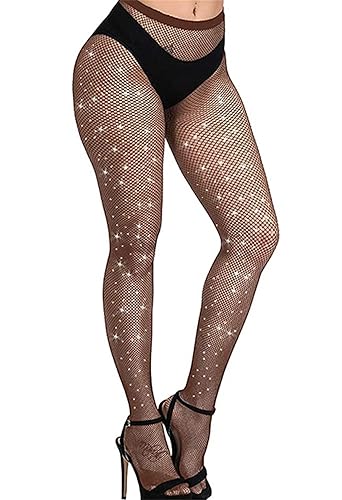 Betteraim Women's Rhinestone Fishnet Tights Sparkle Fishnet Stockings Carnival Glitter Tights