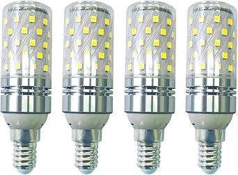 12W E14 LED Candelabra Light Bulb,E14 Base Corn Bulb,100 Watt Equivalent Chandelier Bulbs Daylight White 6000K,AC85-265V 1400LM Lights Bright WhiteSilver,4Pack