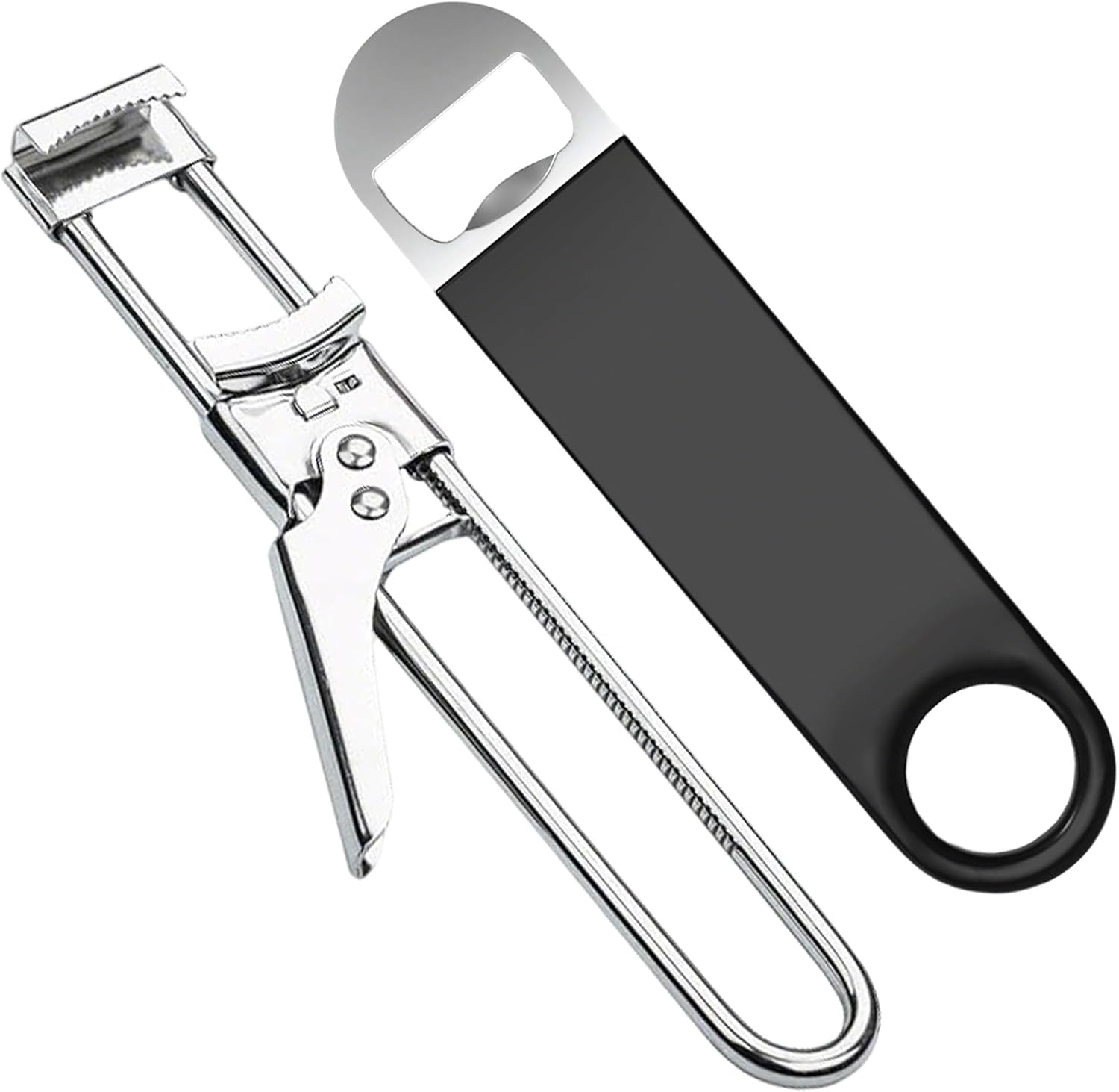 2 Pack Adjustable Jar Opener for Weak Hands, Stainless Steel Can Opener & Beer Bottle Opener, jar openers for seniors, Easy Grip Lid Remover for Jars, Cans, Bottles (2 Pack Silver and Black)