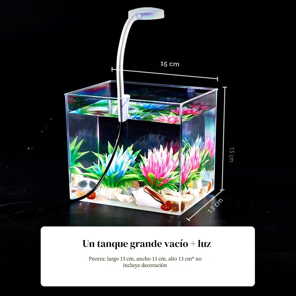 Mini Acuario, Tanque de Plantación de Acuario, Klein Aquarien, Mini Terrario con Luz de Clip Pequeña de 3 W, Kit de Pecera para Peces Dorados de Camarones Betta