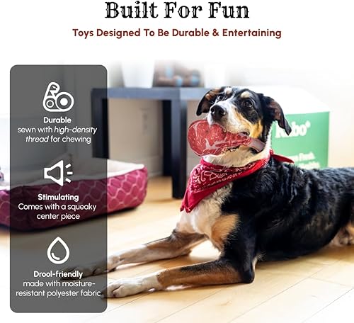 Miniatura 3 de Adairian Rover Roasts - Divertidos juguetes para perros, caja de regalo de carne de peluche chirriante para perros medianos, pequeños y grandes,