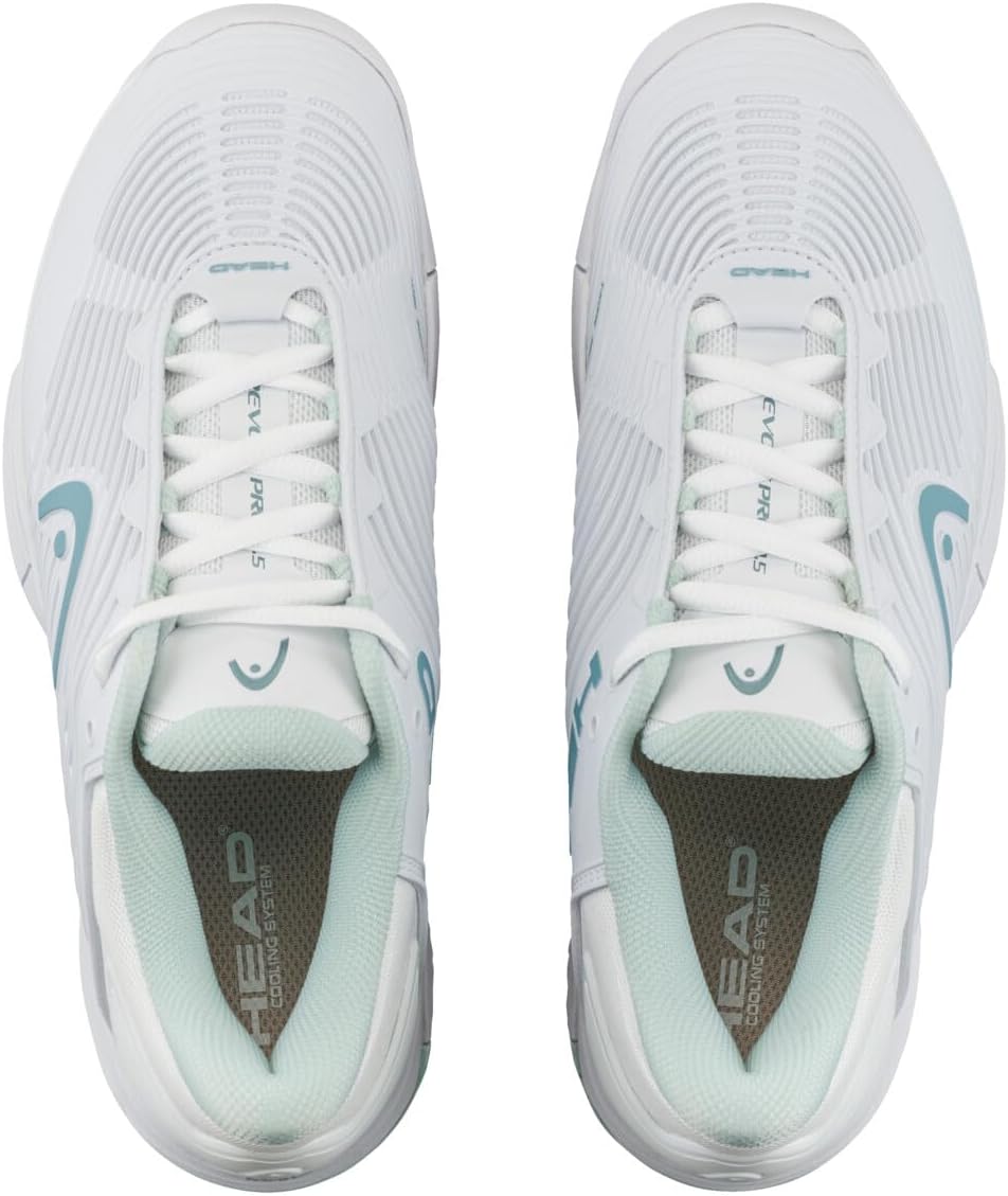 HEAD Women's Revolt Pro 4.5 Tennis Shoes (White/Aqua, US Footwear Size System, Adult, Women, Numeric, Medium, 6.5)
