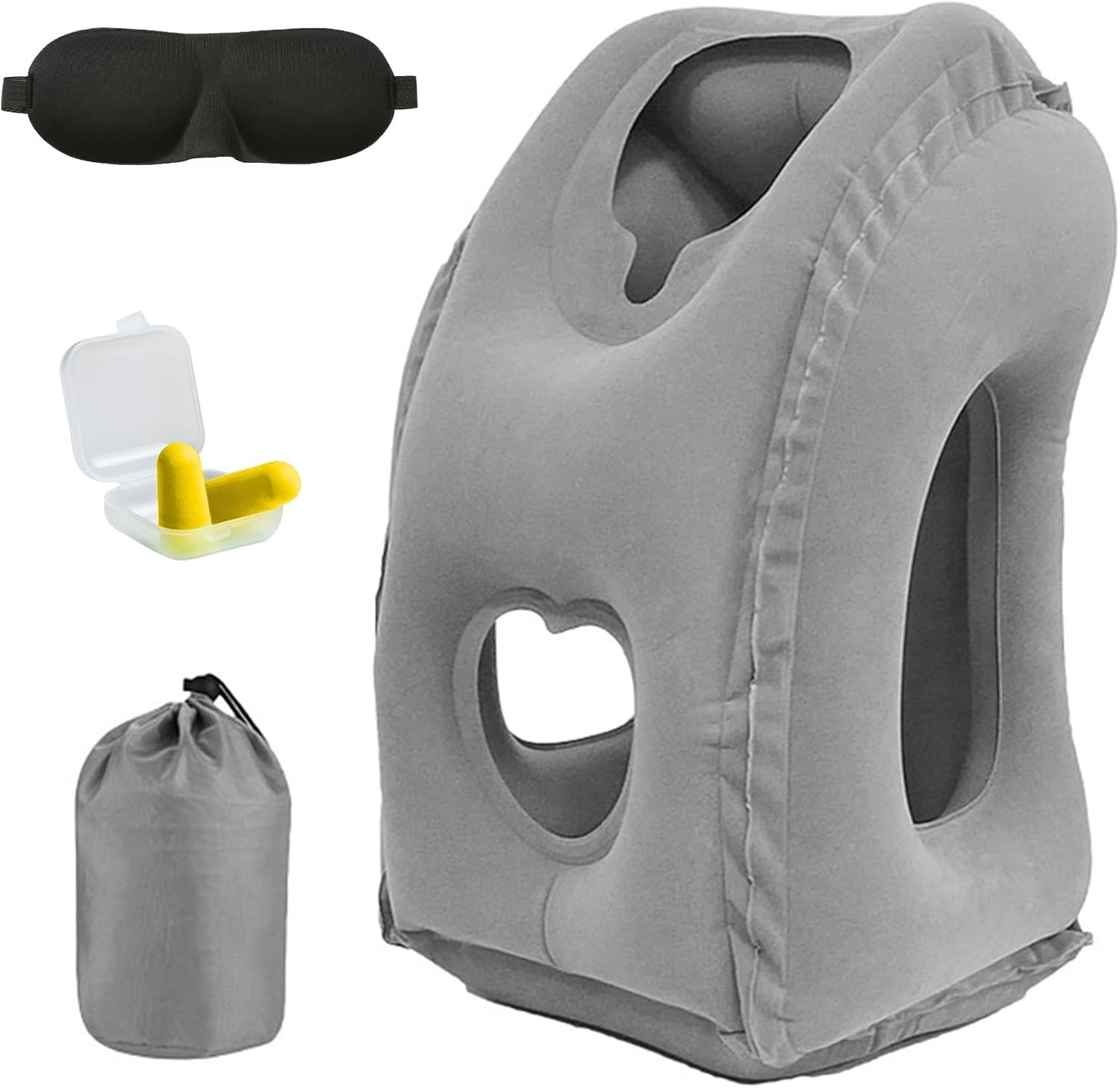 Inflatable Travel Neck Pillow, Neck Air Pillow for Sleeping to Avoid Neck and Shoulder Pain, Quick Inflation and Deflation Travel Camping Neck Support Pillow for Airplane, Car, Bus and Office (Grey)