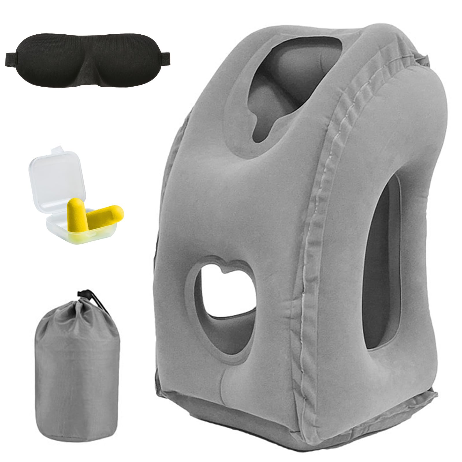 Inflatable Travel Neck Pillow, Neck Air Pillow for Sleeping to Avoid Neck and Shoulder Pain, Quick Inflation and Deflation Travel Camping Neck Support Pillow for Airplane, Car, Bus and Office (Grey)