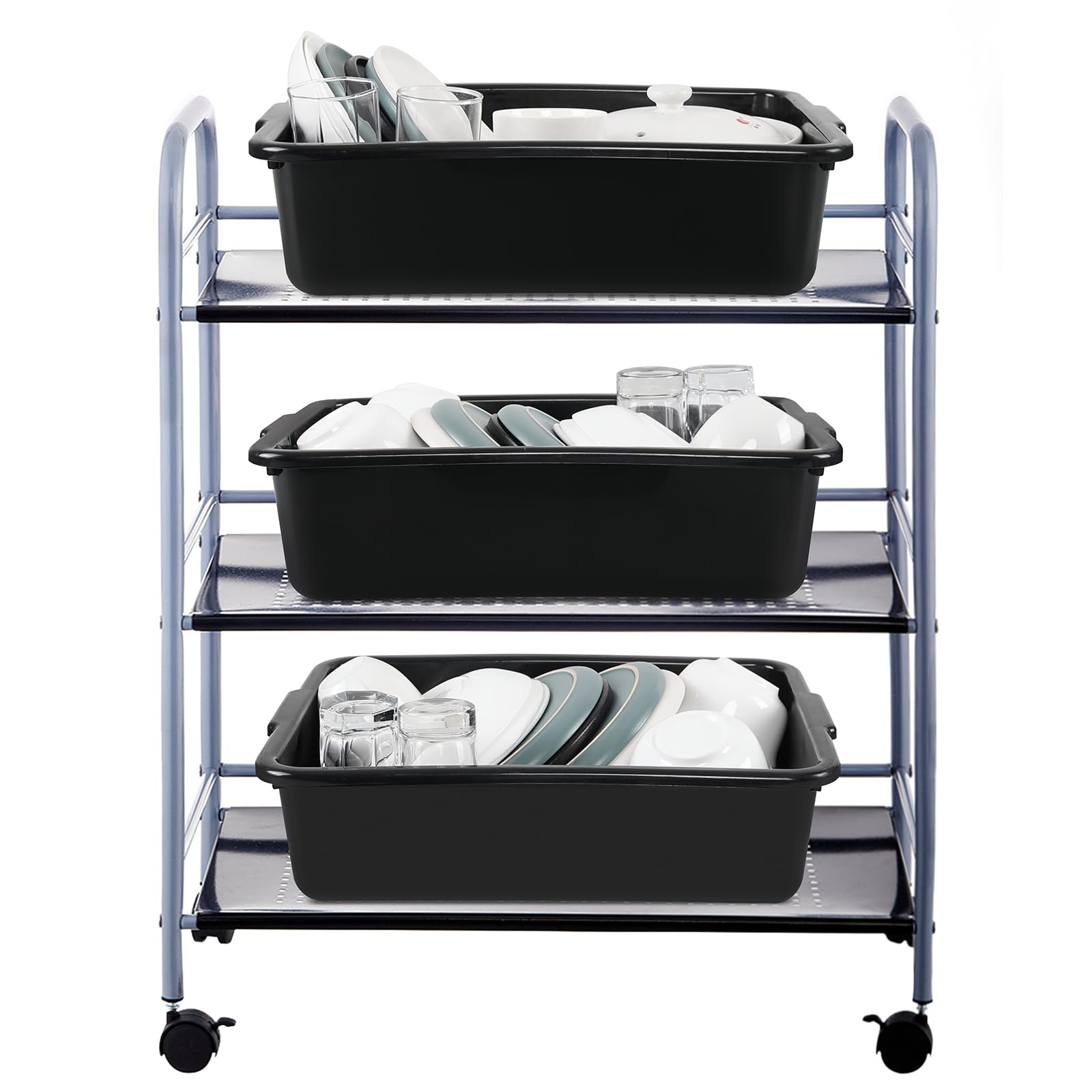 3 Pack 13L Commercial Bus Tubs with Lid, Restaurant Dish Tub, Black