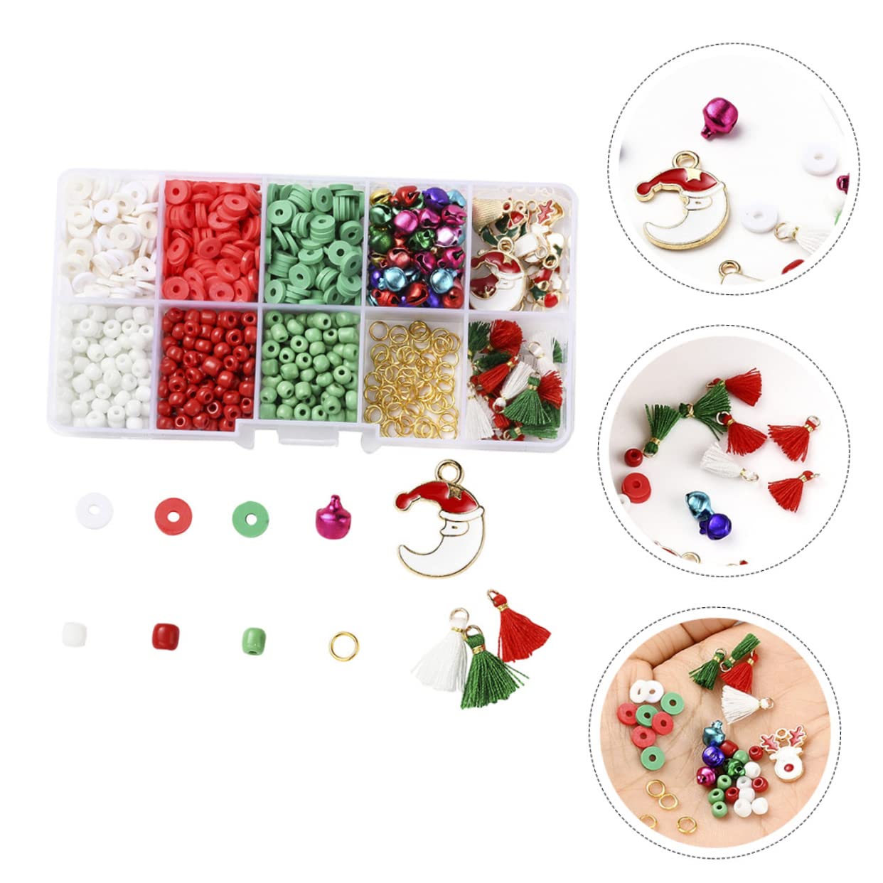 SHINEOFI 4 Juegos cuentas de navidad christmas ornaments kit joyeria accesorios niñas pulsera de navidad kit de fabricación de joyas para juego de collar arcilla polimérica