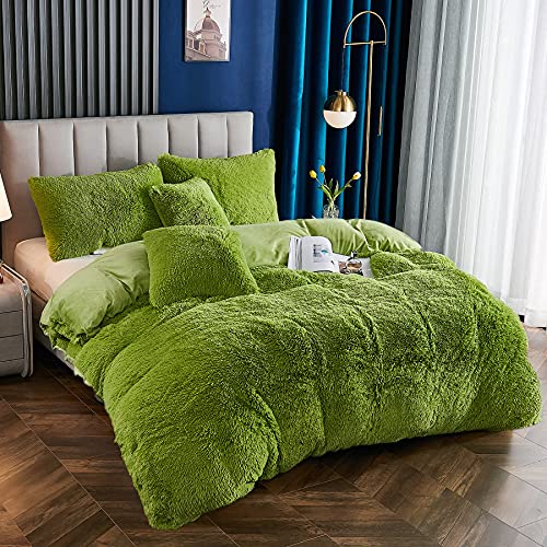 Parure de lit pelucheuse verte ultra douce pour literie une place - 3