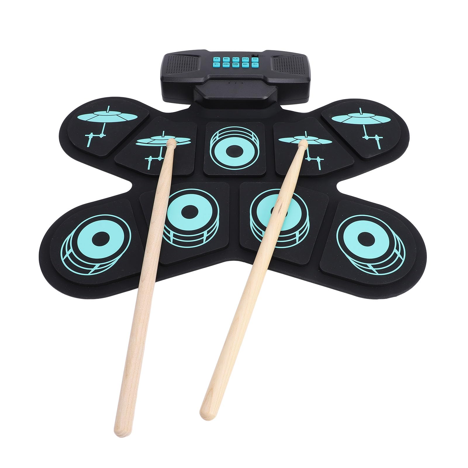 Electronic Drum Set, 9 Pads Electronic Drum Set with Sticks Pedals Headphone Jack, Portable Roll Up Drum Pad for Kids