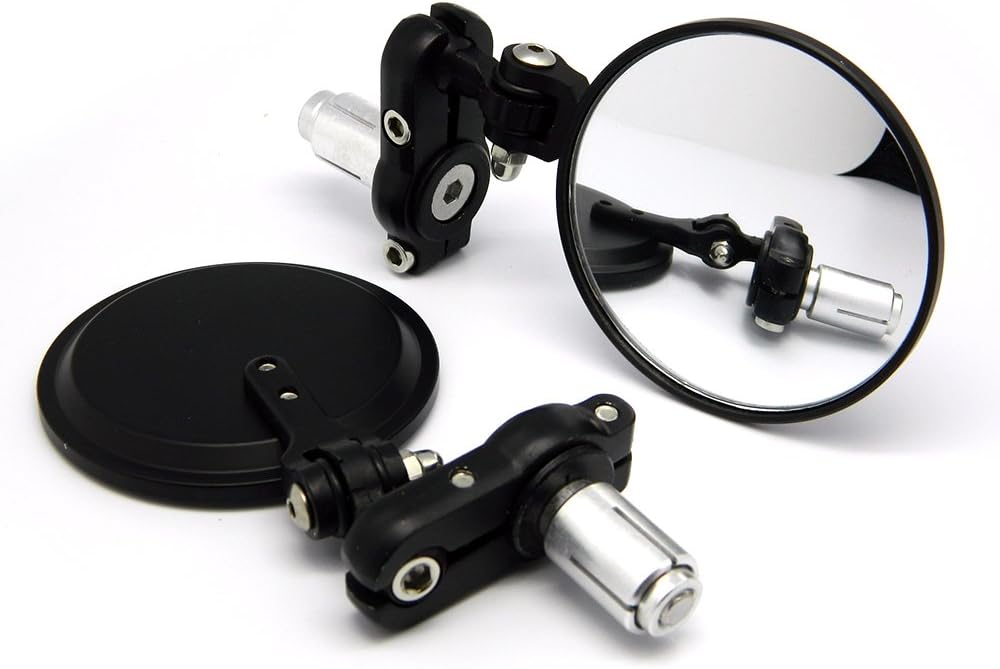 UNIVERSAL FOLDABLE 2 ROTATION BLACK 3" ROUND BAR END MIRRORS FOR 7/8" HANDLEBAR WITH ALUMINUM MOUNT BUSHING SLEEVES FOR YAMAHA YZF 600 1000 R1 R6 FZ1 FZ6 FZ6R FZ600 FAZER FZ8 FZ09