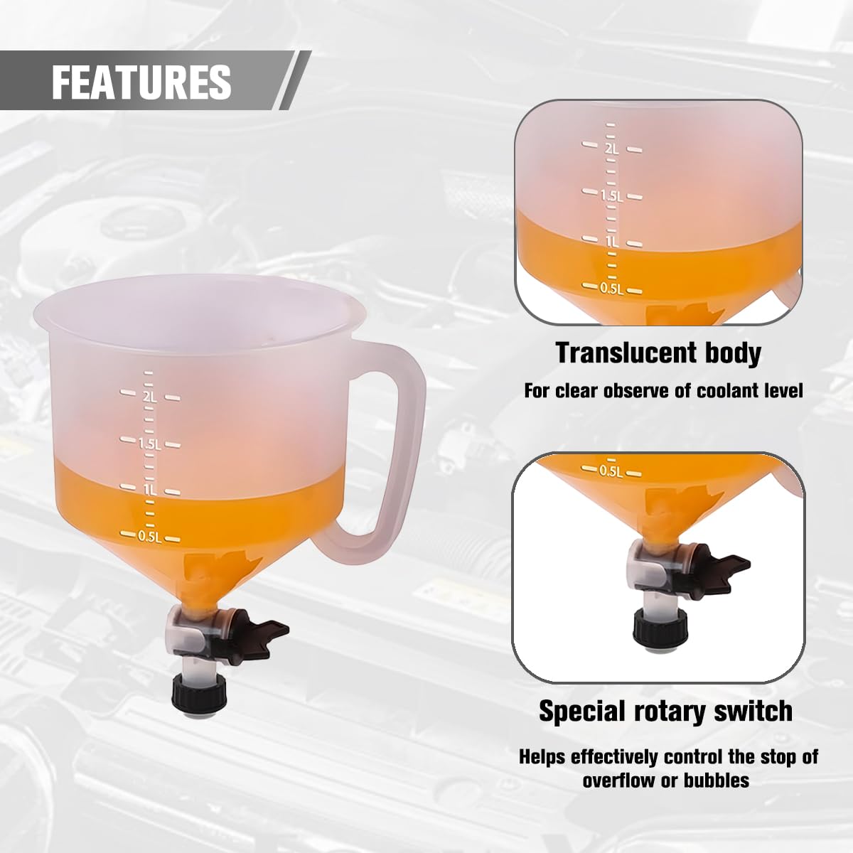 Zpana Kit di 15 imbuto refrigerante per auto, senza fuoriuscite, imbuto di riempimento del radiatore con adattatori, riempitivo per radiatori automobilistici senza perdite, universale, per SUV e