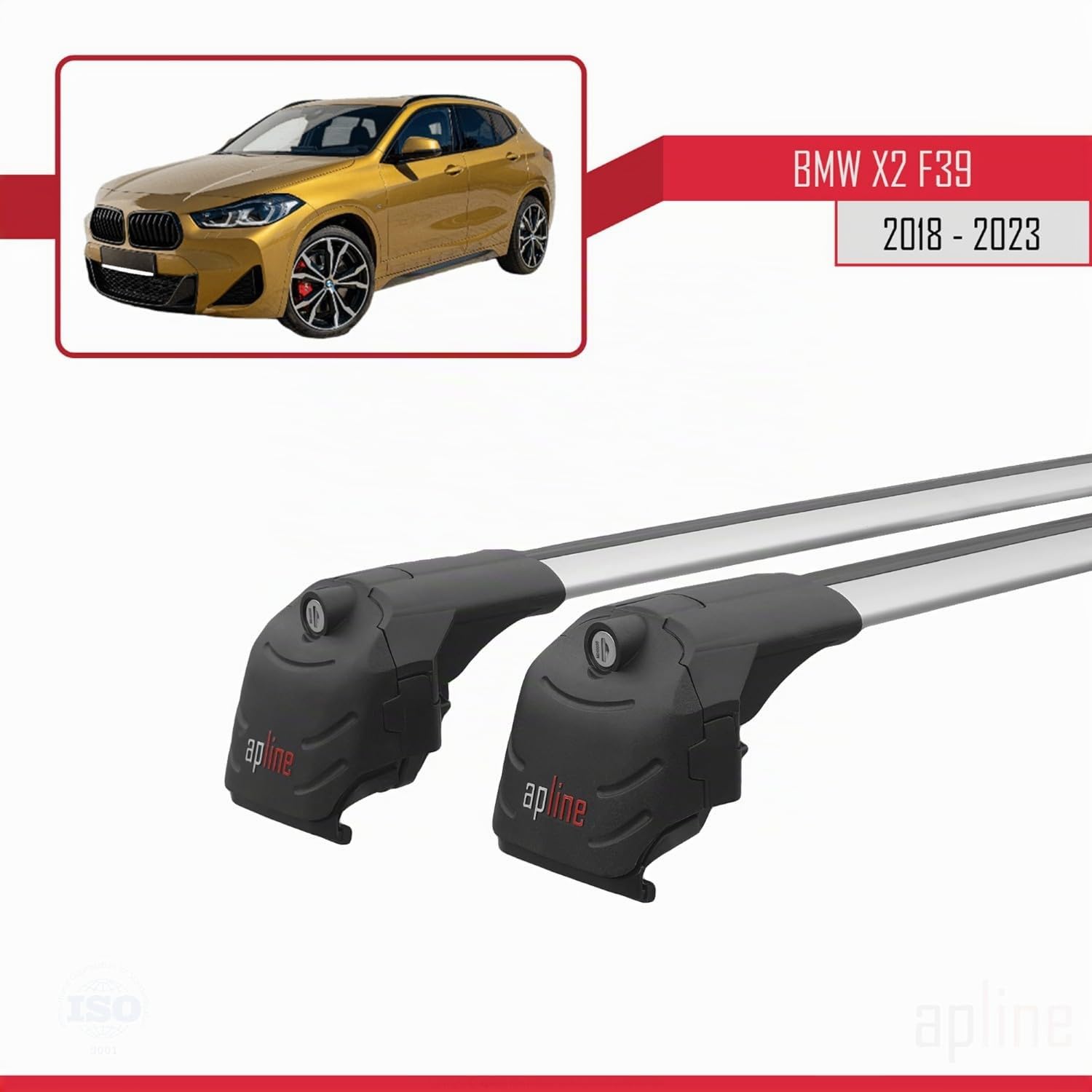 Compatible con BMW X2 (F39) 2018-2023 Modelo Ace-2 Barra de Techo Auto Portaequipajes Barras Transversales Gris Aluminio 2 Barras