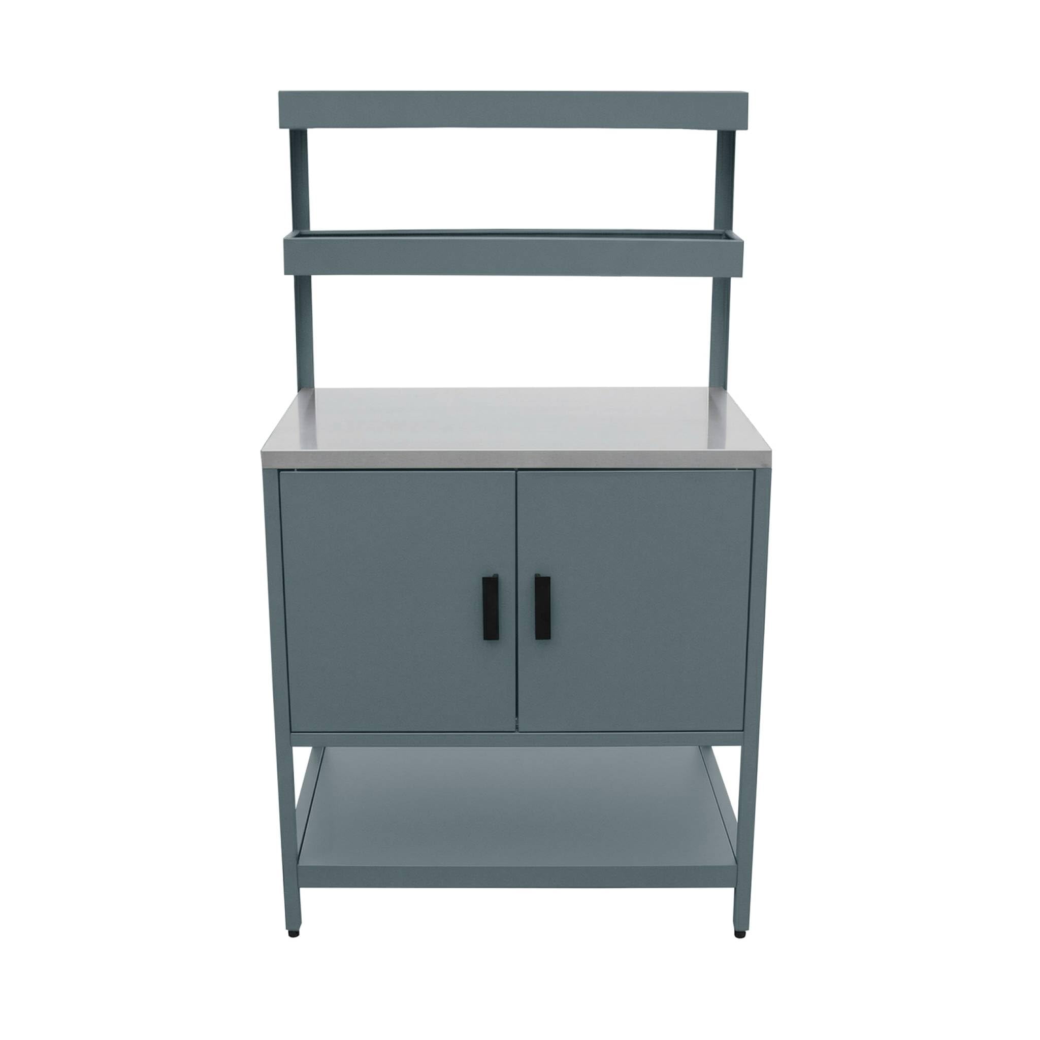 sweeek - Cuisine d'extérieure en acier bleu gris avec 2 étagères suspendues et 2 portes L80cm