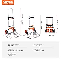 Vista 64 de VEVOR Folding Hand Truck and Dolly, 309 Lbs Capacity, Aluminum Foldable Cart, Heavy-Duty Luggage Trolley Cart with Telescoping Handle and PP+TPR