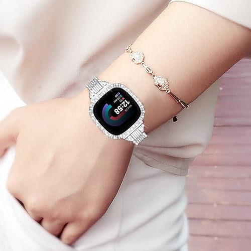 Miniatura 7 de MOFREE Compatible con Fitbit Versa 4 bandasFitbit Sense 2 bandas mujeres con funda protectora rígida para parachoques, joyería elegante, pulsera de