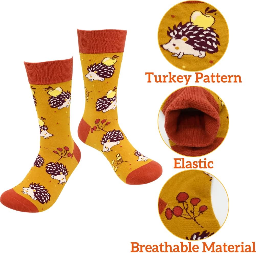 UMEELR 4 Pairs Thanksgiving Socks Autumn Novelty Holiday Maple Leaf Pumpkin Fall Turkey Funny Crew Socks for Women Men - Image 3
