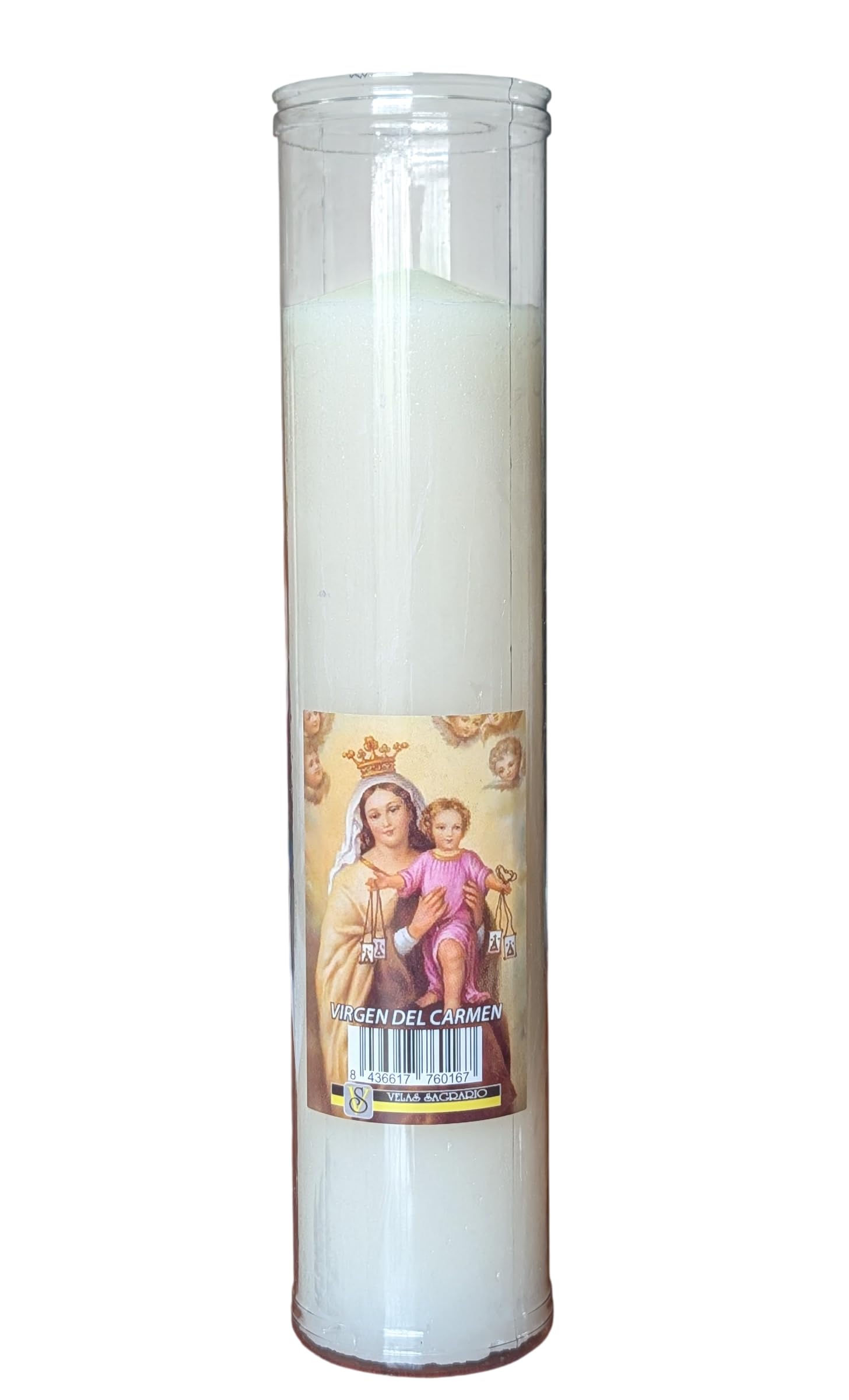 VELON LITURGICO Vela Litúrgica, Lámpara Votiva Blanco Virgen del Carmen (24 Unidades, 27 x 6 cm)