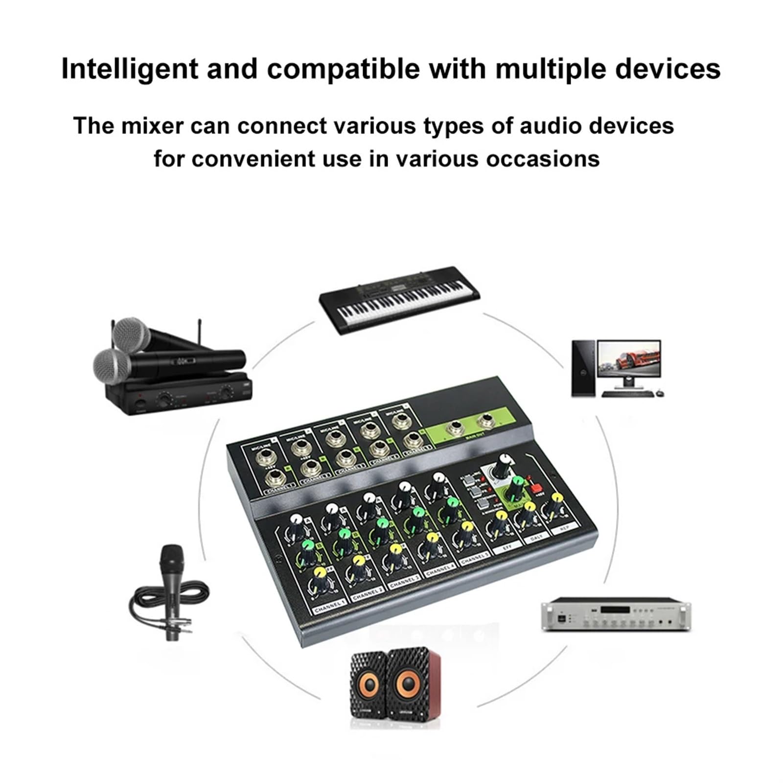 Profesjonalny 10-kanałowy cyfrowy minimikser audio stereo mikrofon/linia minimikser 48V regulacja głośności do nagrywania transmisji na żywo dla DJ-ów,Precyzyjna Kontrola I Regulacja