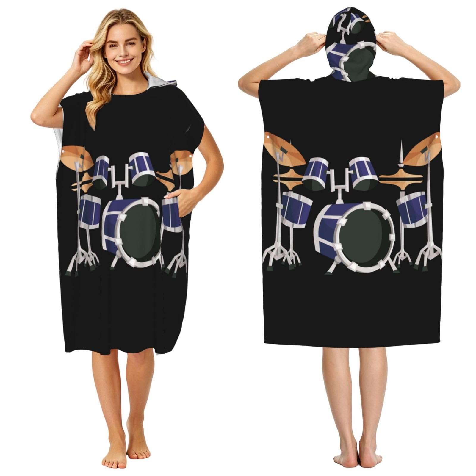 Poncho à capuche léger en microfibre à imprimé jazz original pour homme et femme