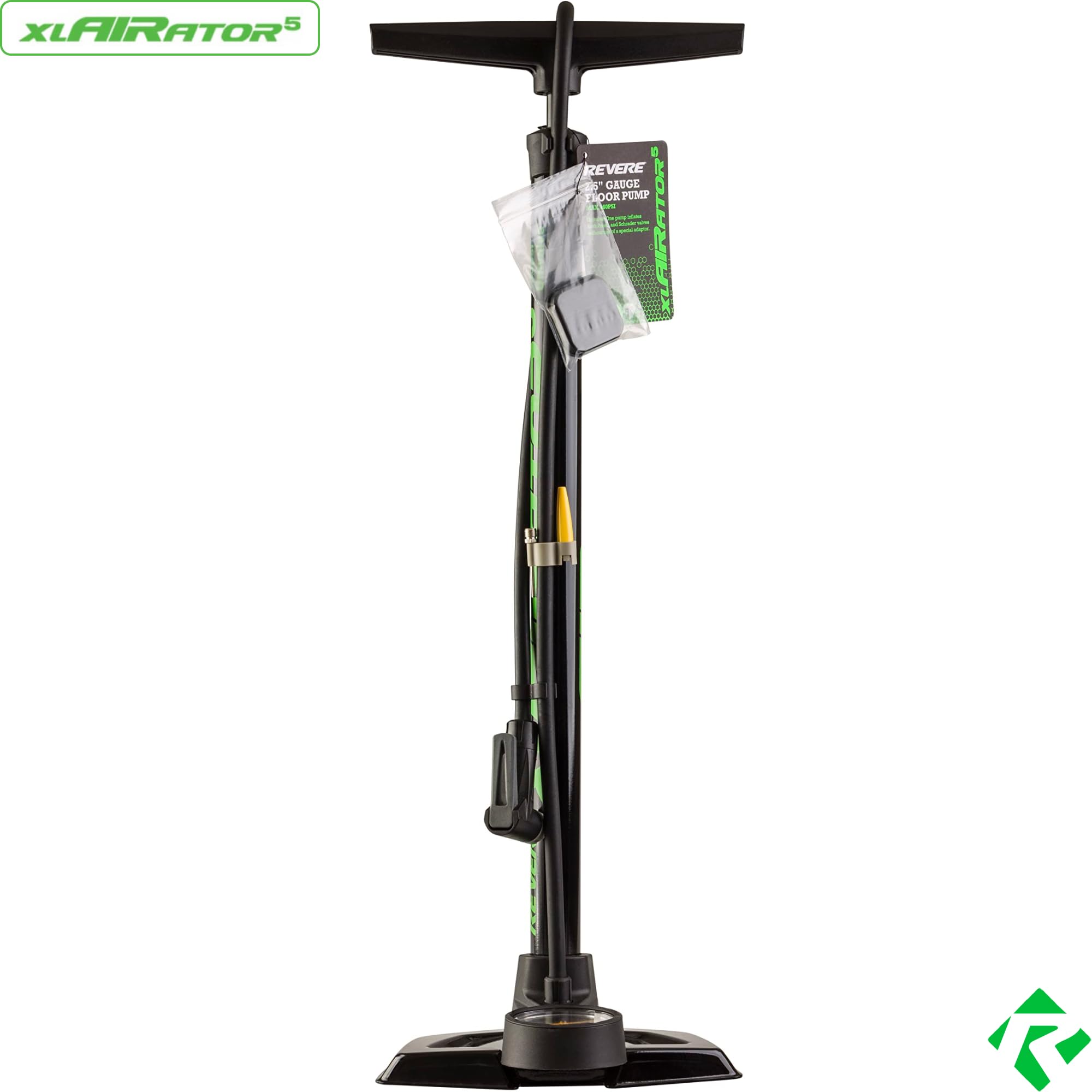Revere xlAIRator 5 Bike Floor Pump – 160 PSI, Dual Valve Compatibility (Presta & Schrader), Extra-Large Gauge, 41