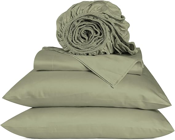 URBANHUT 800 Thread Count Egyptian Cotton Queen Size Sheets Set (4 Pc) - Ultra Soft & Smooth, Sateen Weave Queen Size Sheets, Luxury Hotel Sheets with 16" Deep Pocket - Sage