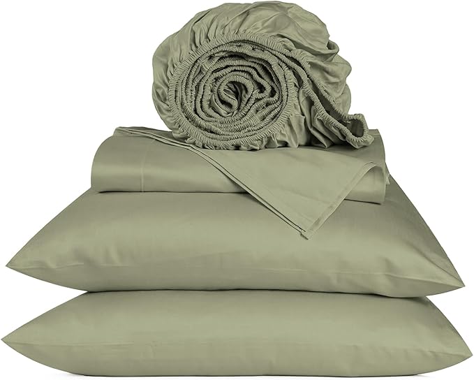 URBANHUT 800 Thread Count Egyptian Cotton Queen Size Sheets Set (4 Pc) - Ultra Soft & Smooth, Sateen Weave Queen Size Sheets, Luxury Hotel Sheets with 16" Deep Pocket - Sage