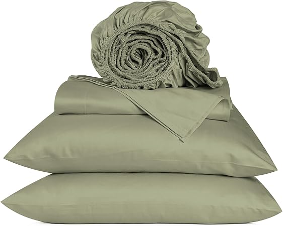 URBANHUT 800 Thread Count Egyptian Cotton Queen Size Sheets Set (4 Pc) - Ultra Soft & Smooth, Sateen Weave Queen Size Sheets, Luxury Hotel Sheets with 16" Deep Pocket - Sage