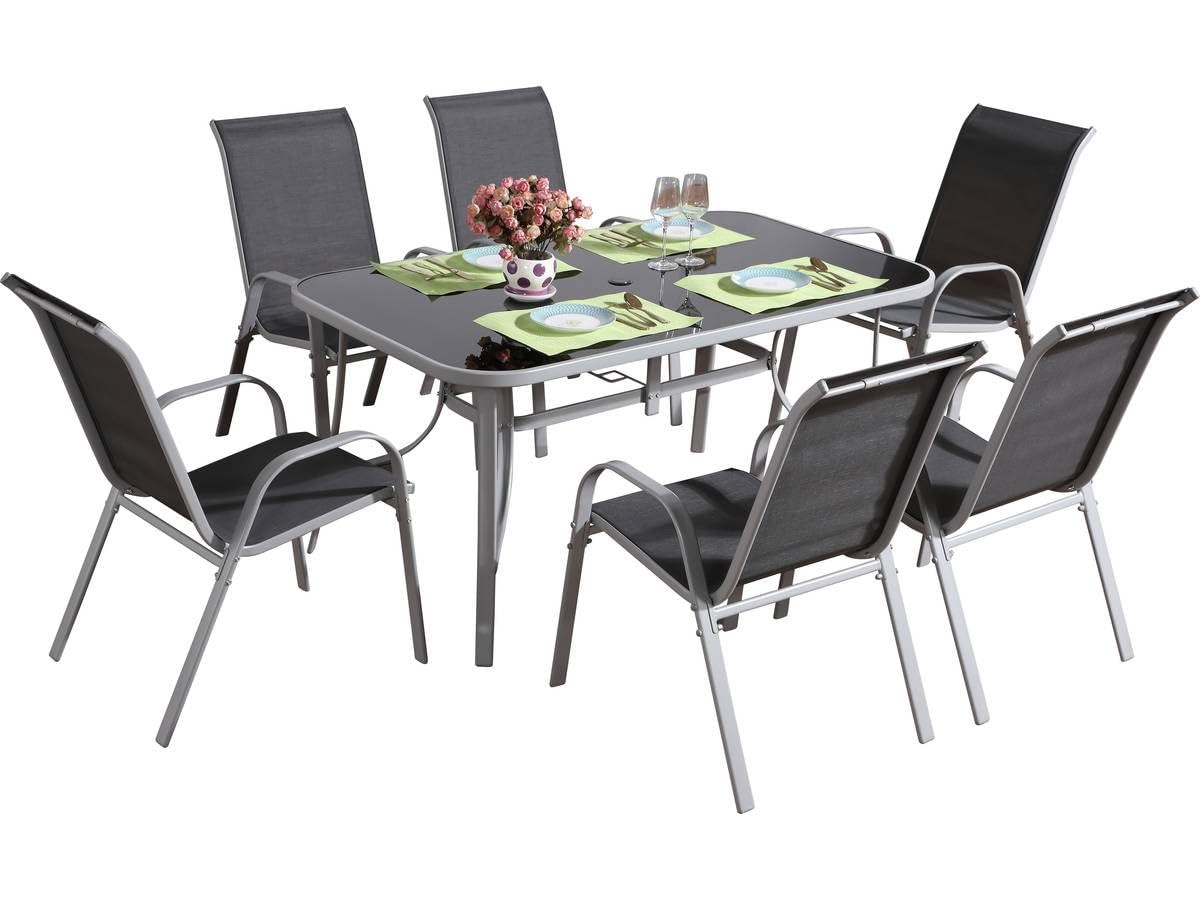 Habitat et Jardin Conjunto De Jardín Mesa + 6 sillas de Textileno Córdoba - Gris Oscuro
