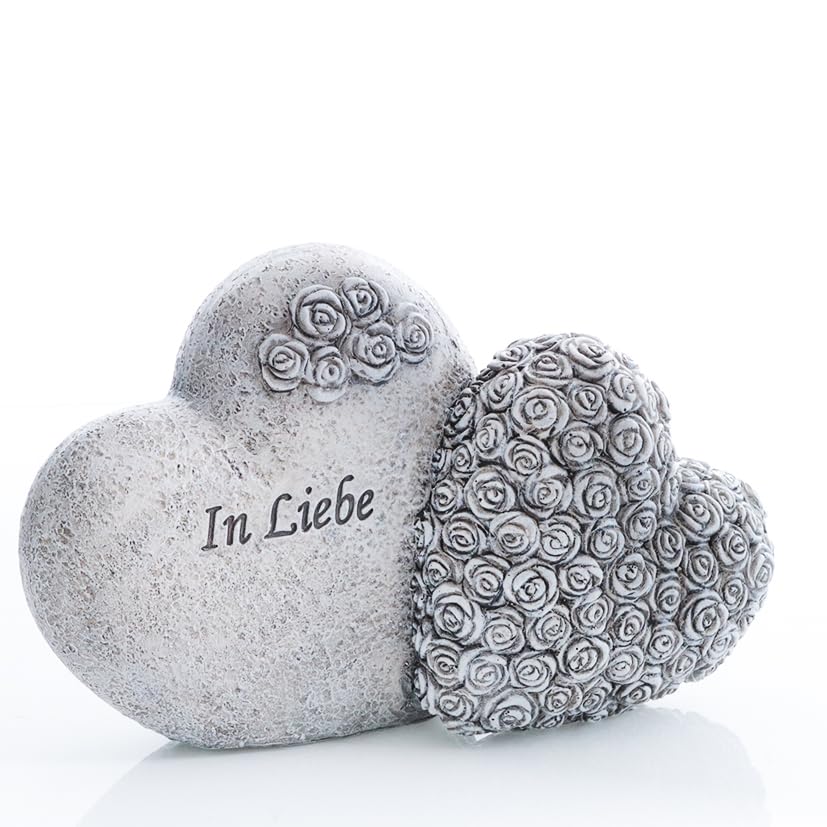 Annastore Besinnliche Grabdeko zur Erinnerung, frostfest und witterungsbeständig Grabschmuck - Grabfigur - Friedhof Deko (Herzduo In Liebe 20 x 13 cm)