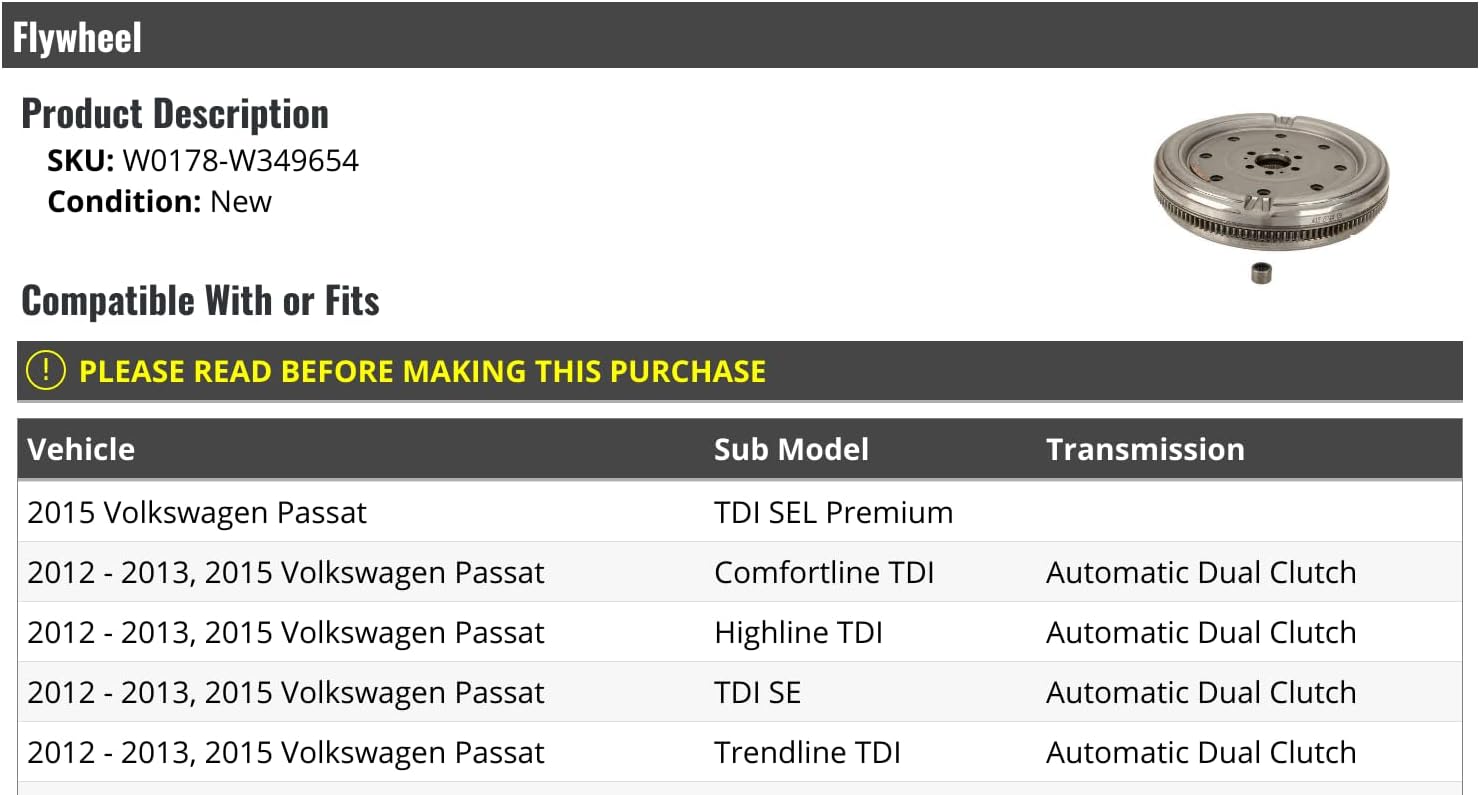 Flywheel - Compatible with 2012-2013, 2015 Volkswagen Passat