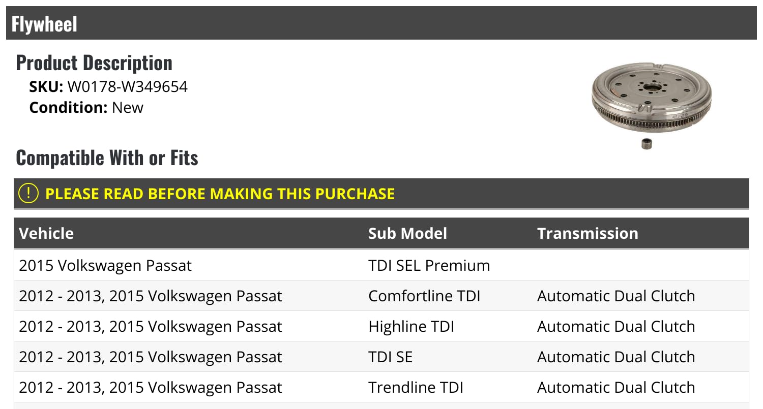 Flywheel - Compatible with 2012-2013, 2015 Volkswagen Passat