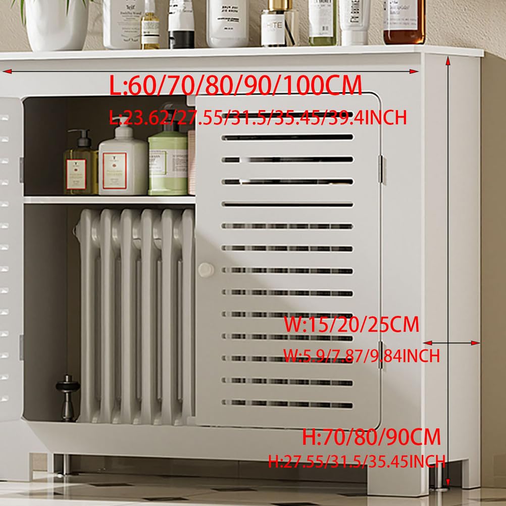 Modern Heizkörperabdeckung Mittelgroß Weiß Heizungsverkleidung Lackierter MDF Schrank Mit Holzablage Lüftungslamellen Landhausstil Für Badezimmer Wohnzimmer Schlafzimmer,Weiß,L80*H90*W20