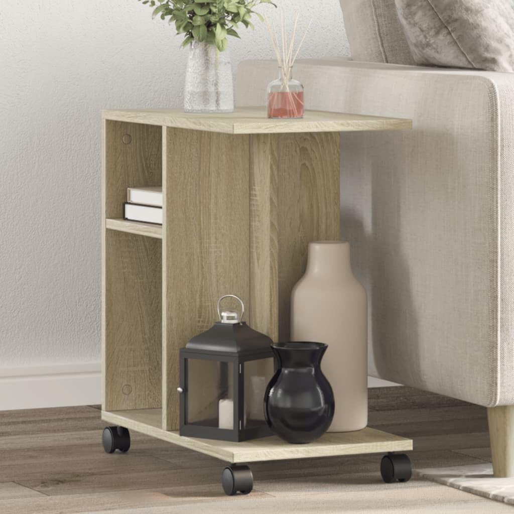 SXZenSpace Side Table with Wheels, 50x30x55 cm Engineered Wood Sonoma Oak Small Bedside for Living Room Bedroom Corridors