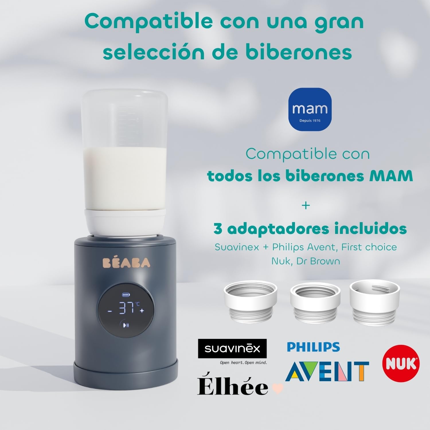 BEABA – Milk Nomad – Calentador de biberón nómada Ultrarápido con Batería – Calentador en -3 min, Temperatura ajustable, Mezclador Antigrumos patentado, USB-C, Compacto y compatible con biberons