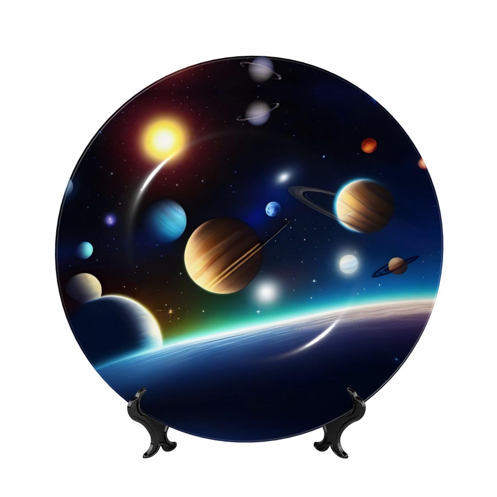Platos decorativos de planetas de 8 pulgadas con soporte para mesa de salón