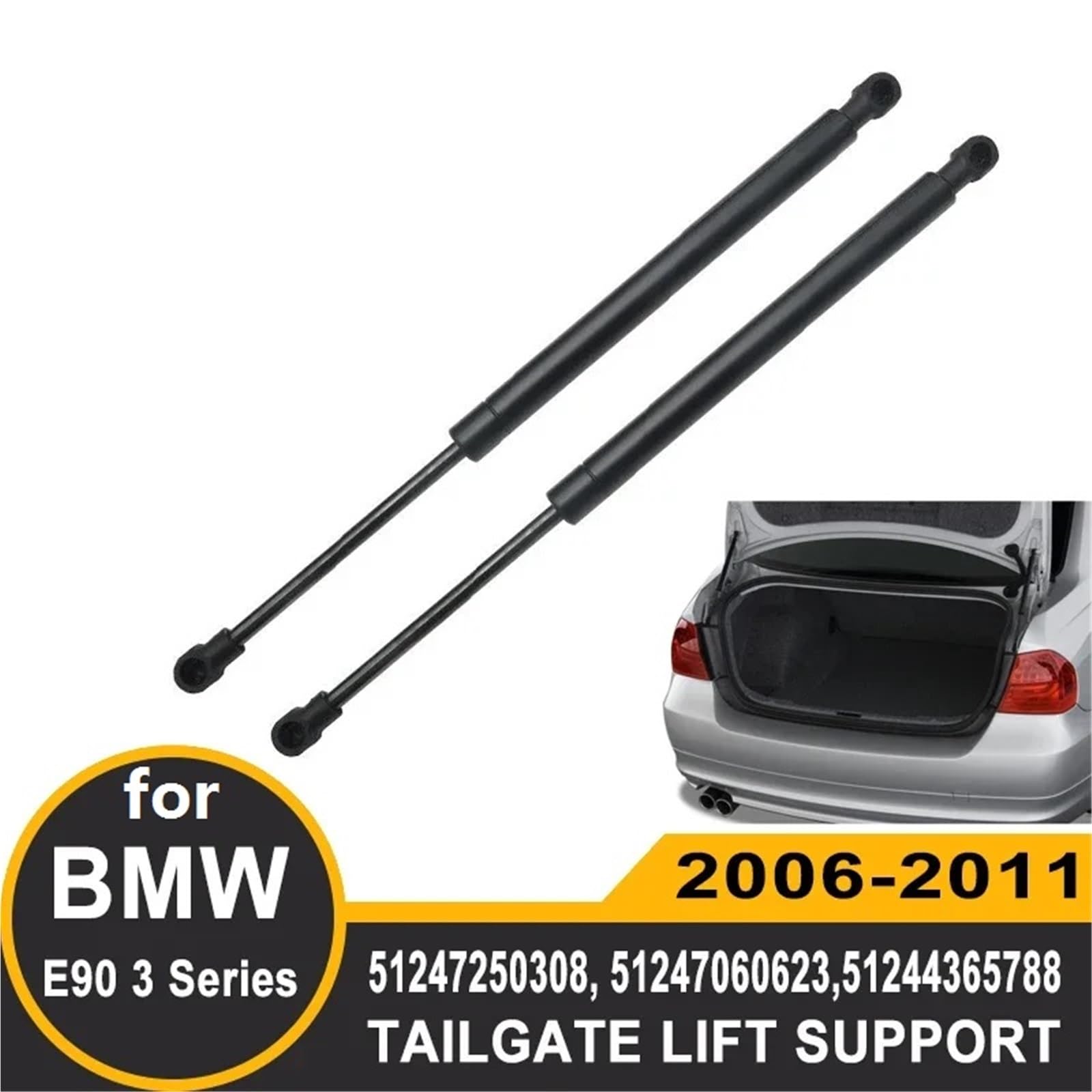 wspornik do podnoszenia sprężyny gazowej 2x tylne amortyzatory gazowe, podnoszenie klapy bagażnika, pasujące do BMW E90 serii 3 z lat 2006-2011