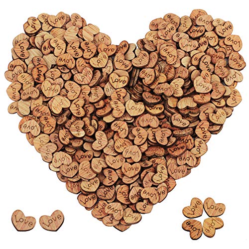 BESTTOYHOME 400 Pcs Rustic Wooden Love Heart Ornaments Mini Hearts Table Scatter Heart Shaped Wood Slices Cutouts Wood Heart Confetti for Valentine's Day Crafts Wedding Decorations