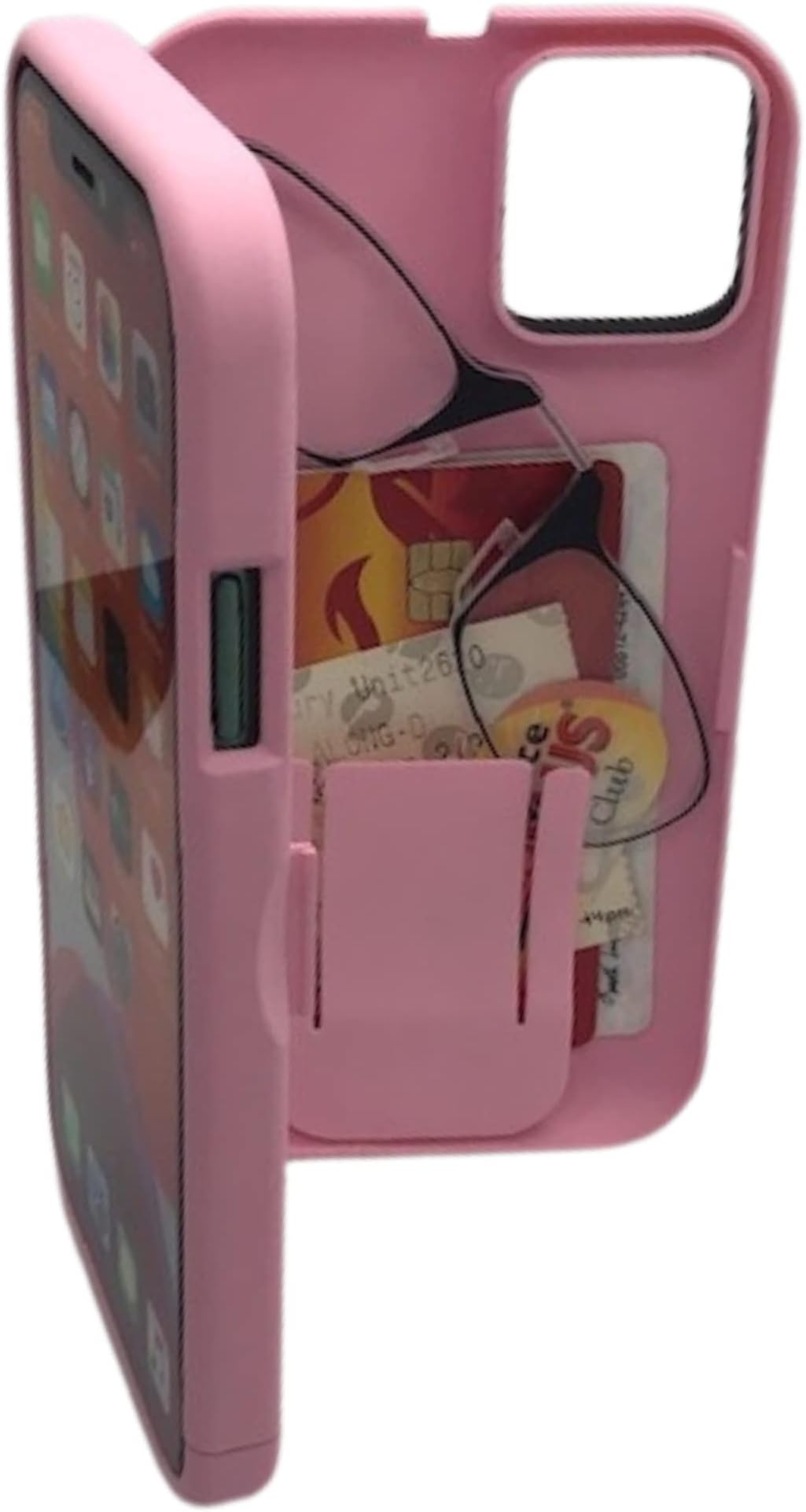 EYN All in Case iPhone 11/XR Wallet Case - Card Holder - with Mirror and Adjustable Strap - Pink