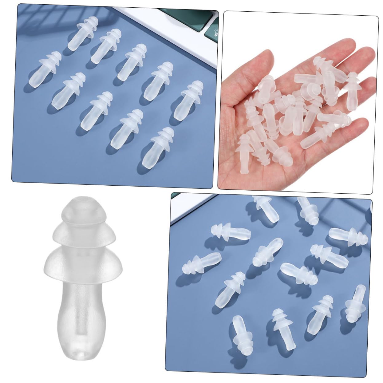GLEAVI 250pares Tapones De Oído De Silicona y Flexibles Reducción De Ruido Eficaz Para Estudio y Impermeables y Reutilizables Transparentes