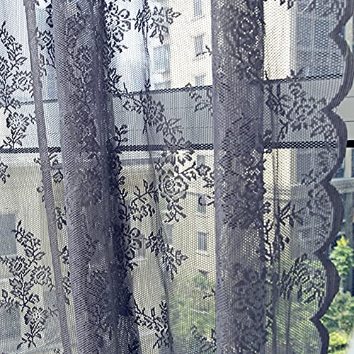 Deeprove Lace Curtains 96 Inches Long 2 Panels Set, Grey Sheer Victorian Accent Florals Embroidery Antique Vintage Window Panel Treatment Pair Ruffled Drapes For Bedroom, Rod Pocket, W57 X L96 #TOP4