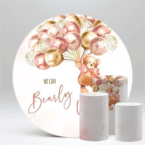 Miniatura 4 de We Can Bearly Wait to Meet You - Cubierta de pedestal para baby shower, temática de oso de peluche, niña, color rosa pastel, cubierta de cilindro,