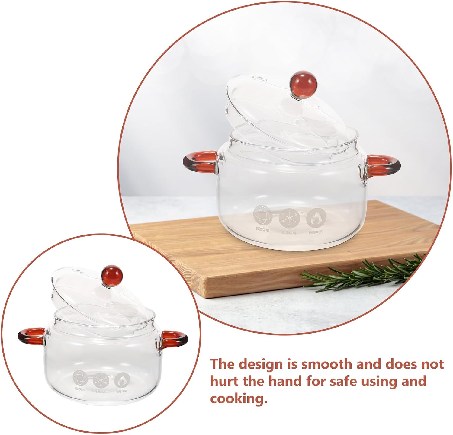 Hemoton Heat Resistant Borosilicate Glass Cooking Pot with Lid Double Ear Saucepan 0.45L Transparent Stew Pot for Soup Pasta and Milk Stovetop Use