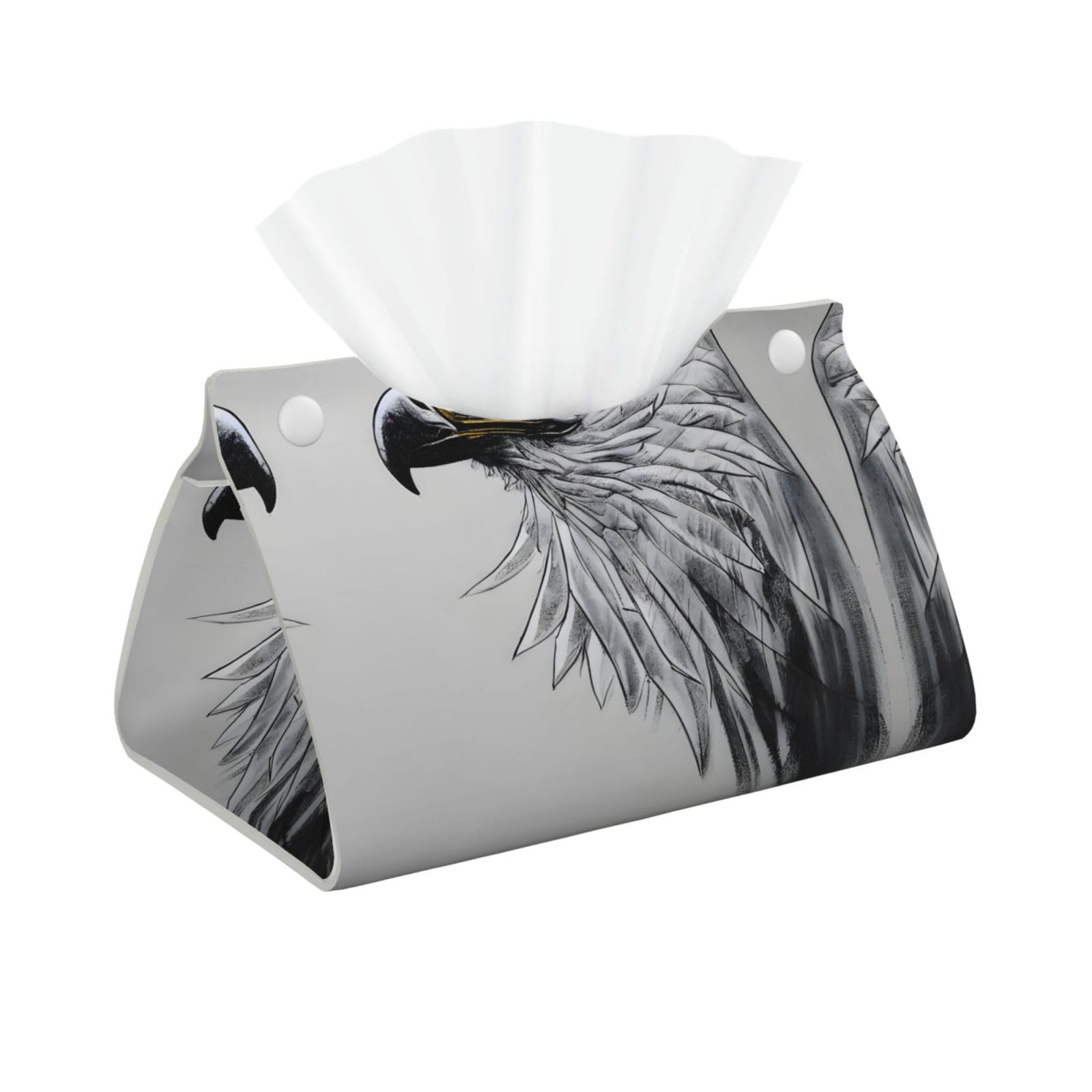 Sketching an Eagle Print Long Tissue Box Cover Holder Foldable Leather Organizer for Vanity, Nightstand, Desk & Bathroom