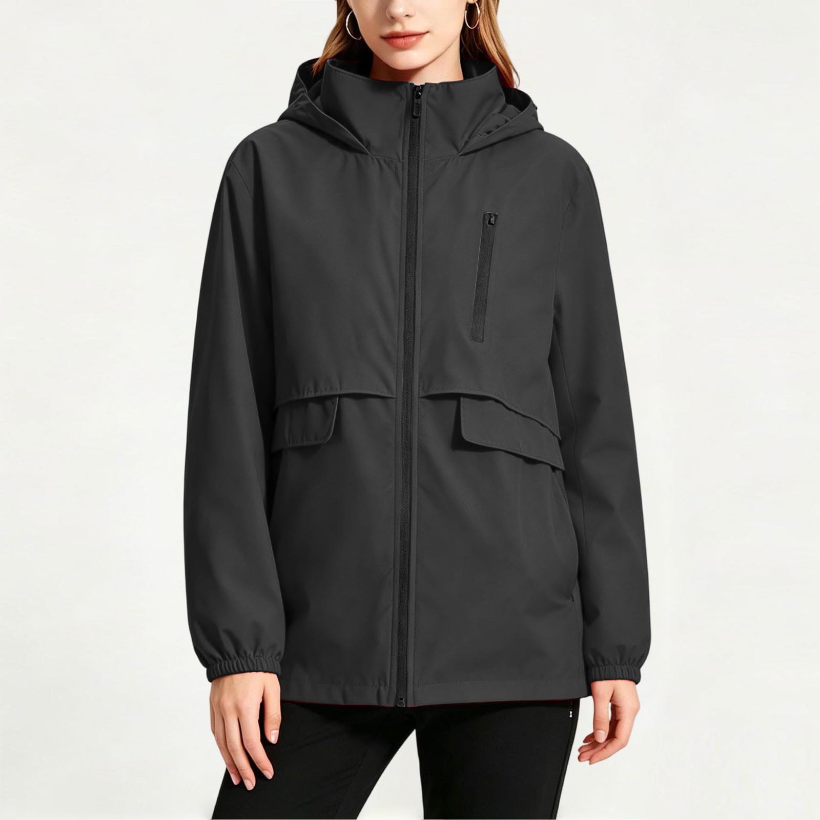 Regenjacke Damen Windbreaker Lang Wanderjacke Outdoorjacke Fahrradjacke