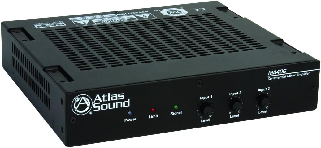 Atlas Sound MA40G Global Mixer Amplifier 3 Channel 40 Watt Balanced MicLineTel Input