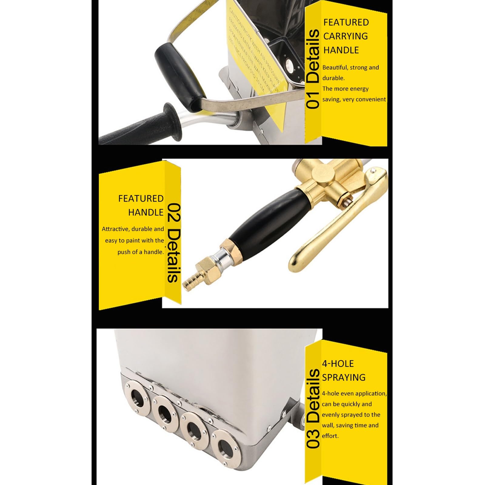 4 Jet pulverizador neumático del cemento, pistola durable del sco del yeso de la aleación para la textura de la pared, aplicador de hormigón de eficiencia rápida con la tolva 3.5L, mejora tu det y pro