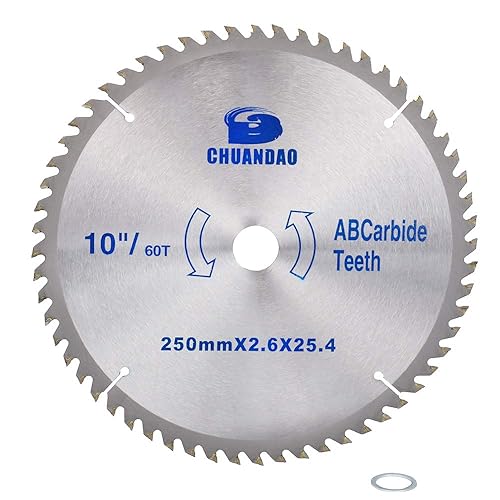 Miniatura 1 de Hoja de sierra circular con punta de carburo de 10 pulgadas y 60 dientes para cortar madera dura y blanda con eje de 1 pulgada
