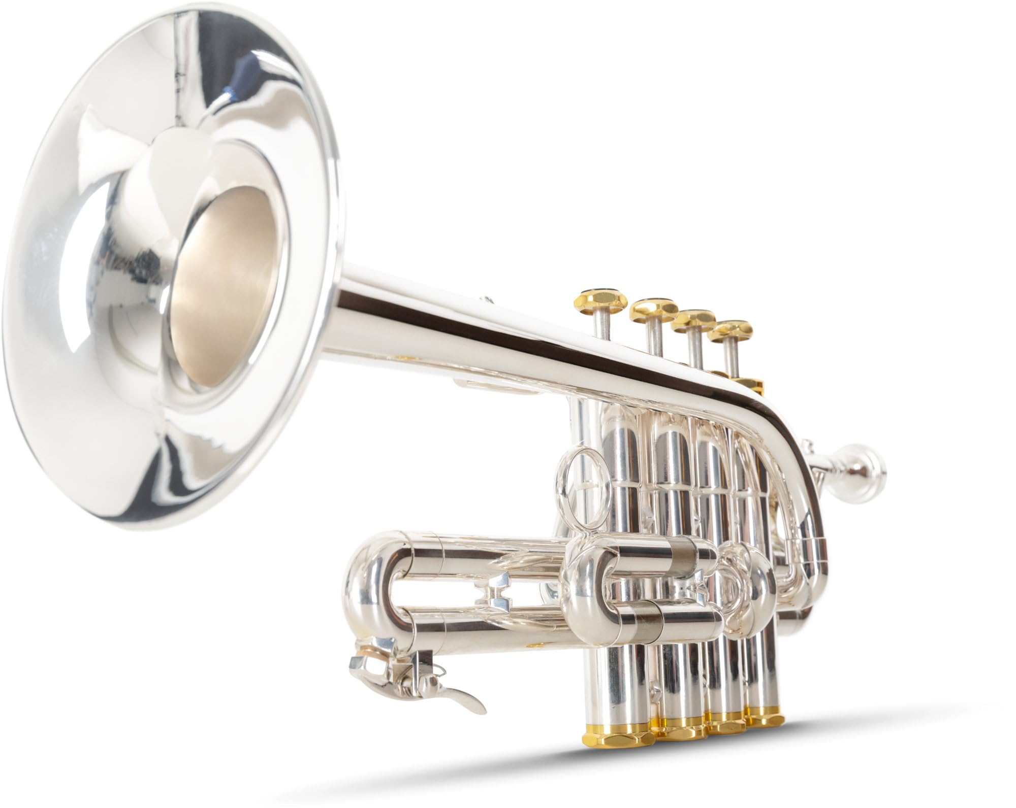 PT-910S Piccolotrompete (Bohrung: 11,8mm, Schallbecher: 105mm, lange Bauform, hexagonale, versilberte Kappen, mit A-Stift, Mundstück und Leichtkoffer) silber