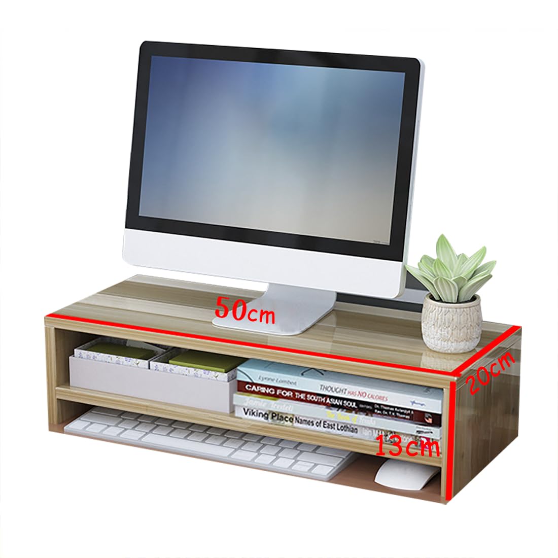 CAKERS Alzaschermo Per Computer|Scaffale Organizzatore Multiuso Per Scrivania|Accessori Ergonomici Creativi Per La Postazione Domestica E Ufficio,Marrone,A-50x20x13cm (19.6x7.8x5.1in)