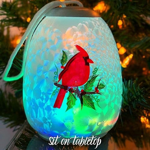 Miniatura 6 de Adorno de Navidad LED cardenal, pájaro rojo con luces LED que cambian de color lento, adornos de Navidad con globo de cristal, 5 pulgadas de alto